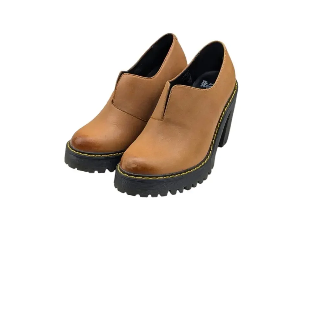 Dr. Martens Cordelia Slip-On Platform Heels Leather Brown Lug Size 6L S4042